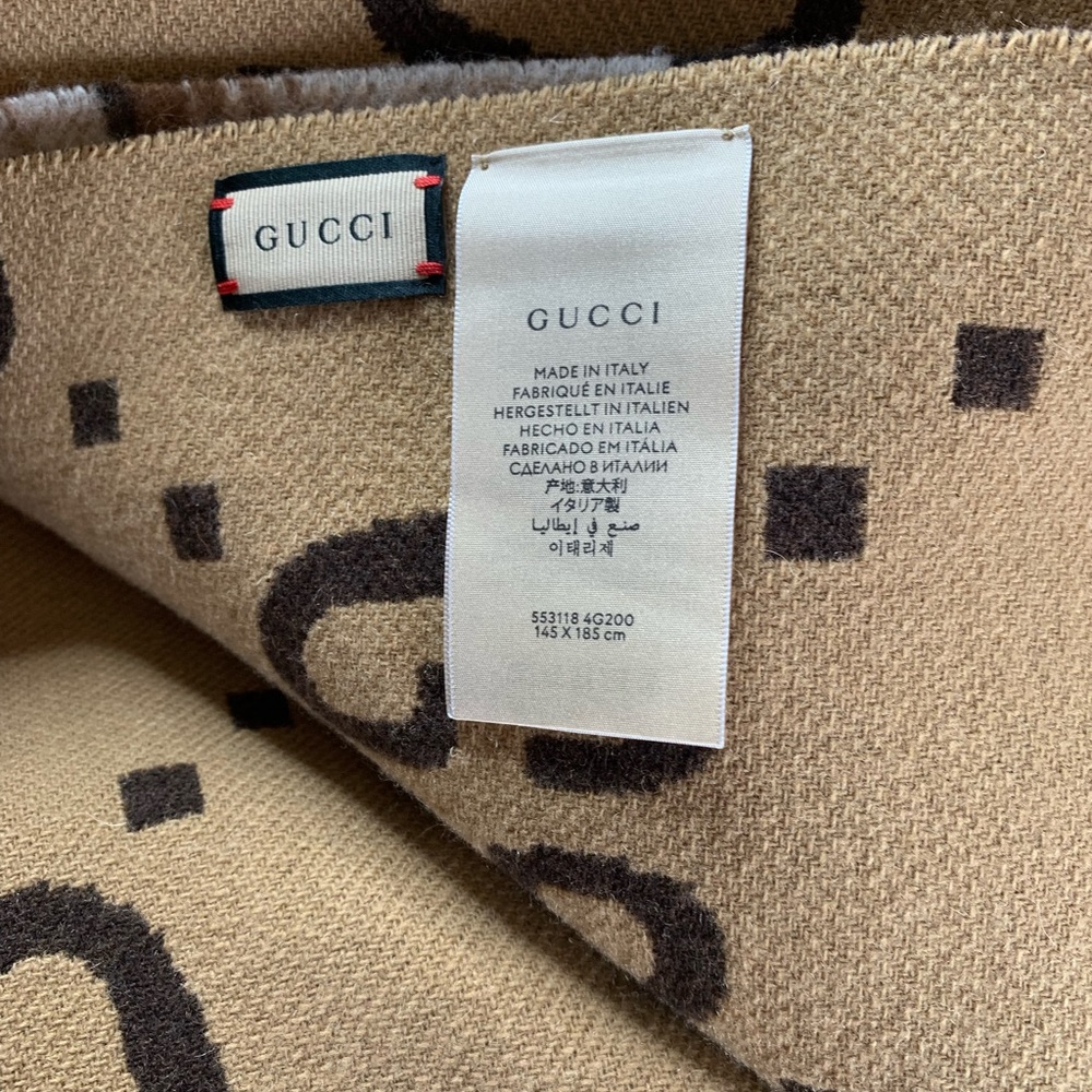 Gucci Camel Brown Logo Fringe Plaid Wool Cape Poncho - Picture 5 of 9
